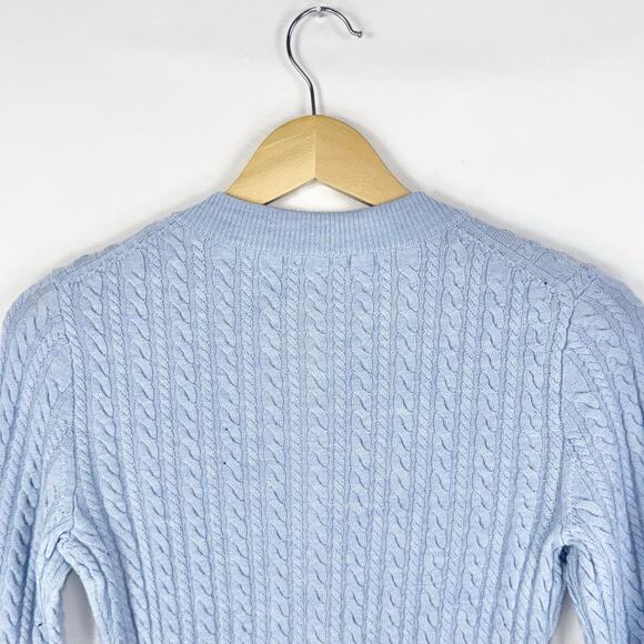 J Crew Cable Knit Crewneck Cardigan 100% Merino Wool Women's XS Blue - Picture 8 of 13